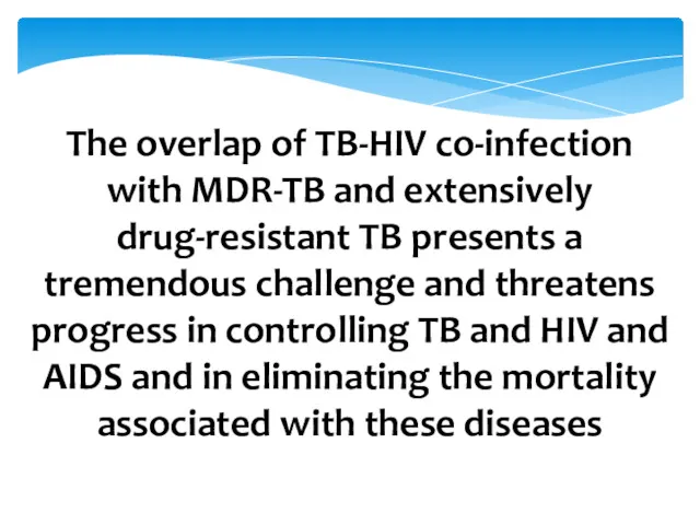 The overlap of TB-HIV co-infection with MDR-TB and extensively drug-resistant