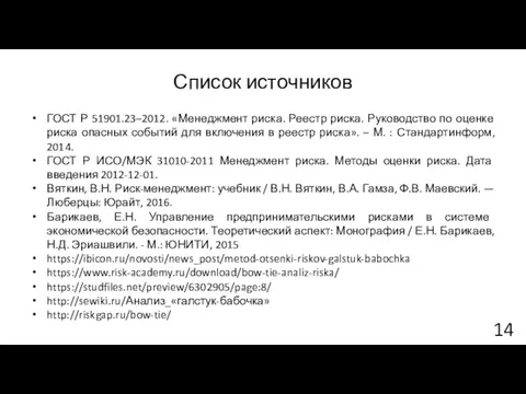 Список источников ГОСТ Р 51901.23–2012. «Менеджмент риска. Реестр риска. Руководство