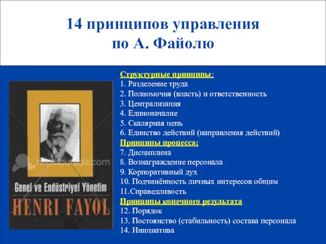 14 принципов управления по А. Файолю Структурные принципы: 1. Разделение труда 2. Полномочия