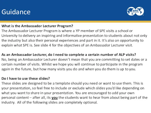 Guidance What is the Ambassador Lecturer Program? The Ambassador Lecturer