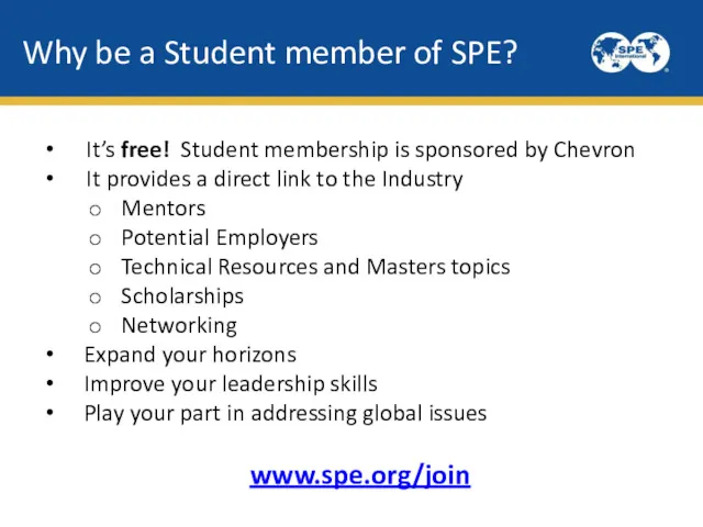 Why be a Student member of SPE? It’s free! Student