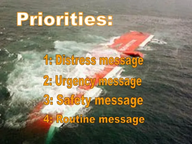 Priorities: 3: Safety message 2: Urgency message 1: Distress message 4: Routine message