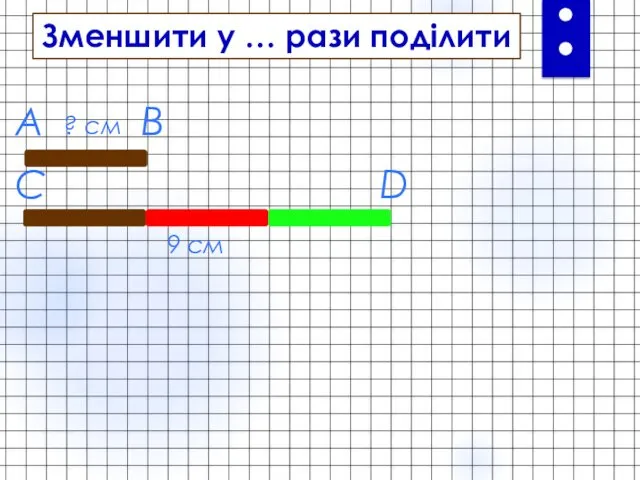 : А В С D 9 см Зменшити у … рази поділити ? см