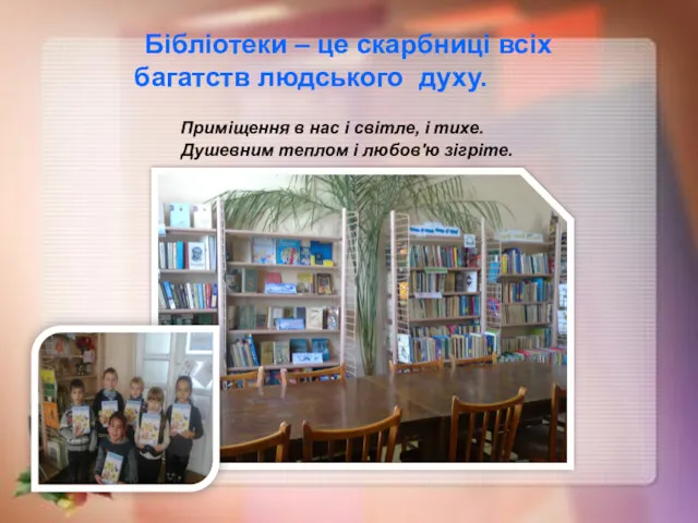 Бібліотеки – це скарбниці всіх багатств людського духу. Приміщення в