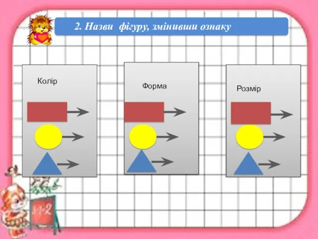 www.teach-inf.at.ua 2. Назви фігуру, змінивши ознаку Колір Форма Розмір