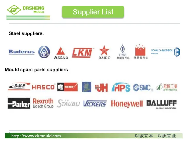 Supplier List Steel suppliers： Mould spare parts suppliers: