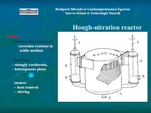 Hough-nitration reactor Device - construction material: corrosion resistant in acidic medium - Reaction