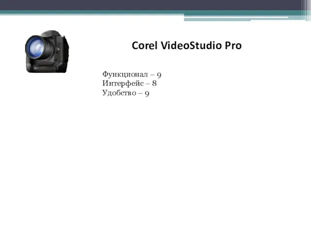 Corel VideoStudio Pro Функционал – 9 Интерфейс – 8 Удобство – 9