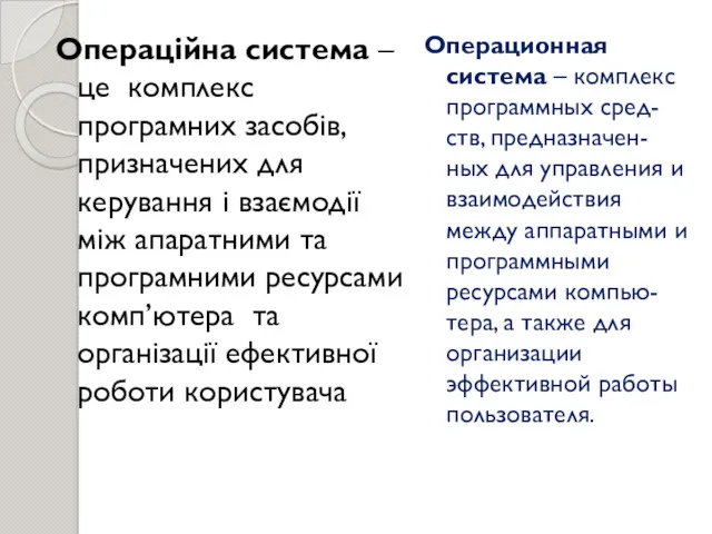 Операційна система – це комплекс програмних засобів, призначених для керування