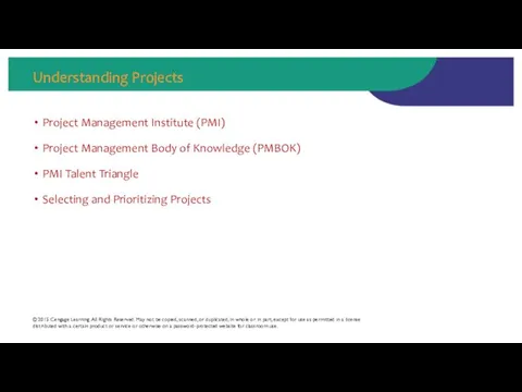 Understanding Projects Project Management Institute (PMI) Project Management Body of Knowledge (PMBOK) PMI