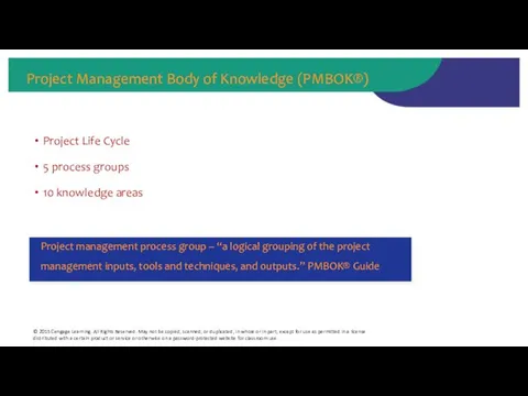 Project Management Body of Knowledge (PMBOK®) Project Life Cycle 5 process groups 10