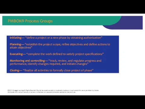PMBOK® Process Groups © 2015 Cengage Learning. All Rights Reserved. May not be