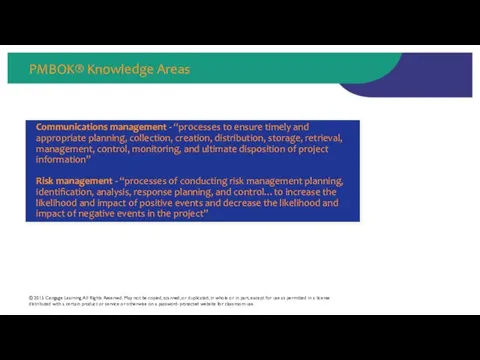 PMBOK® Knowledge Areas © 2015 Cengage Learning. All Rights Reserved. May not be