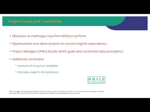 Project Goals and Constraints Obstacles or challenges may limit ability to perform Opportunities