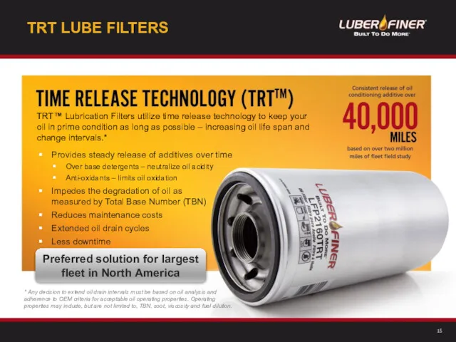 TRT LUBE FILTERS TRT™ Lubrication Filters utilize time release technology