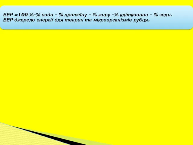 БЕР =100 %–% води – % протеїну – % жиру