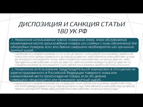 ДИСПОЗИЦИЯ И САНКЦИЯ СТАТЬИ 180 УК РФ