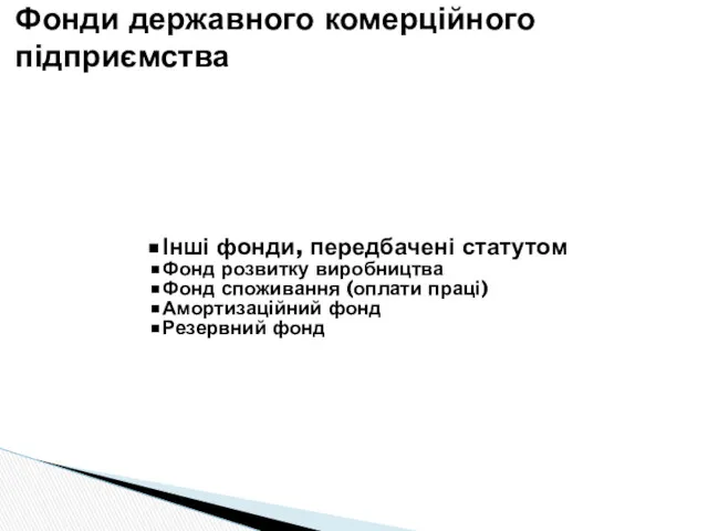 Інші фонди, передбачені статутом Фонд розвитку виробництва Фонд споживання (оплати