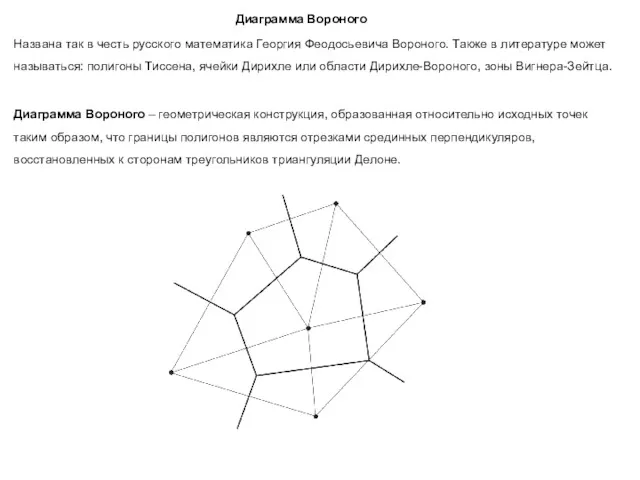 Диаграмма Вороного Диаграмма Вороного – геометрическая конструкция, образованная относительно исходных