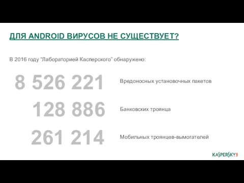 ДЛЯ ANDROID ВИРУСОВ НЕ СУЩЕСТВУЕТ? В 2016 году “Лабораторией Касперского”