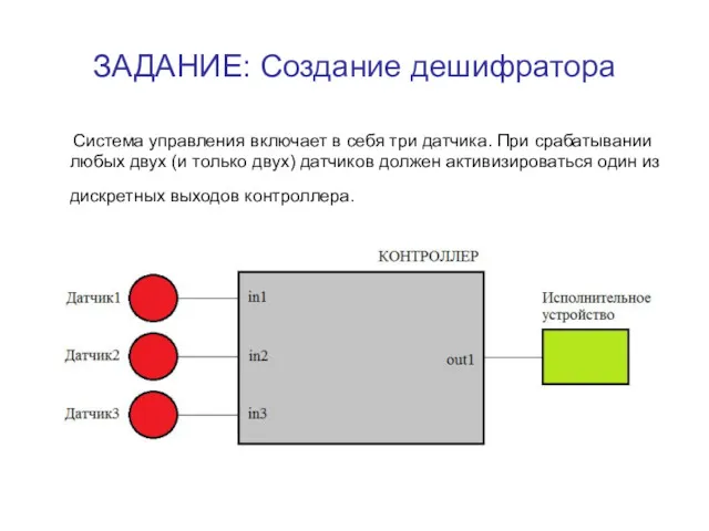 ЗАДАНИЕ: Создание дешифратора Система управления включает в себя три датчика.