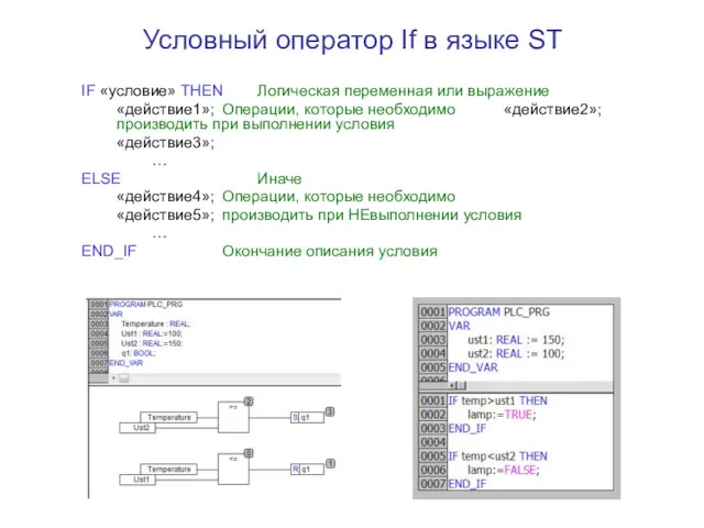 Условный оператор If в языке ST IF «условие» THEN Логическая