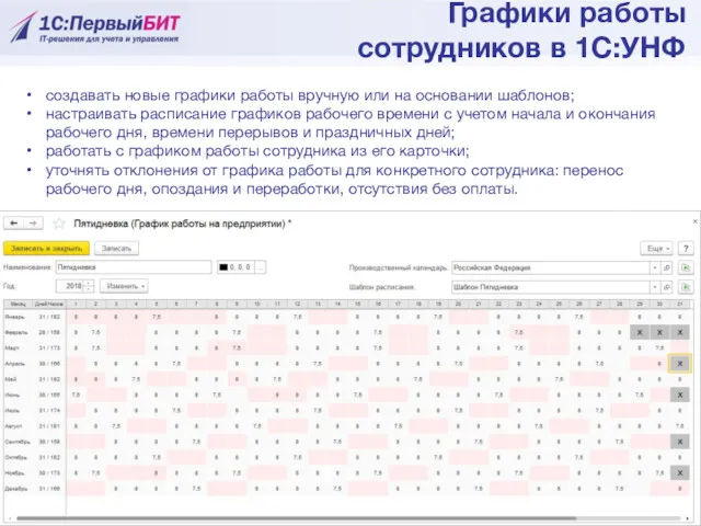 Графики работы сотрудников в 1С:УНФ создавать новые графики работы вручную