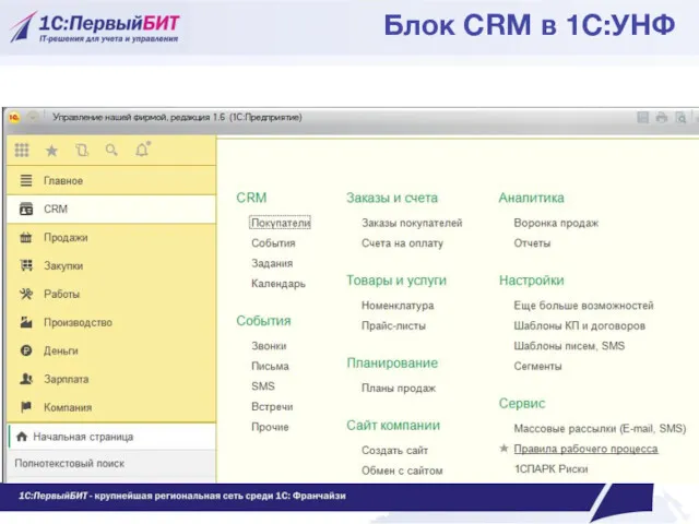 Блок CRM в 1С:УНФ