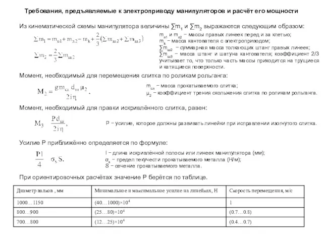 Требования, предъявляемые к электроприводу манипуляторов и расчёт его мощности Из