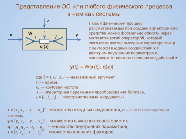 Представление ЭС или любого физического процесса в нем как системы x = [x1