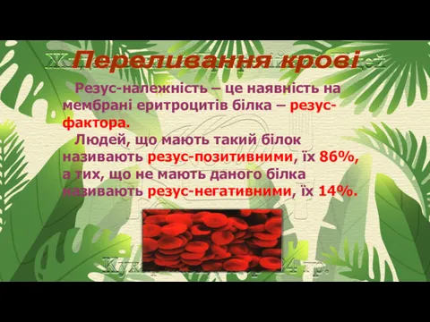 Переливання крові Резус-належність – це наявність на мембрані еритроцитів білка