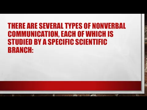 THERE ARE SEVERAL TYPES OF NONVERBAL COMMUNICATION, EACH OF WHICH IS STUDIED BY