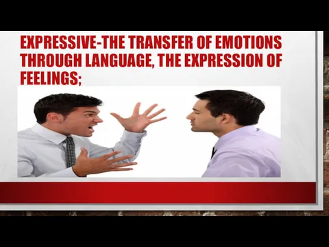 EXPRESSIVE-THE TRANSFER OF EMOTIONS THROUGH LANGUAGE, THE EXPRESSION OF FEELINGS;
