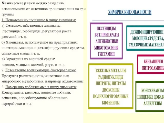 Химические риски можно разделить в зависимости от источника происхождения на