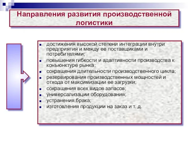 Направления развития производственной логистики достижения высокой степени интеграции внутри предприятия