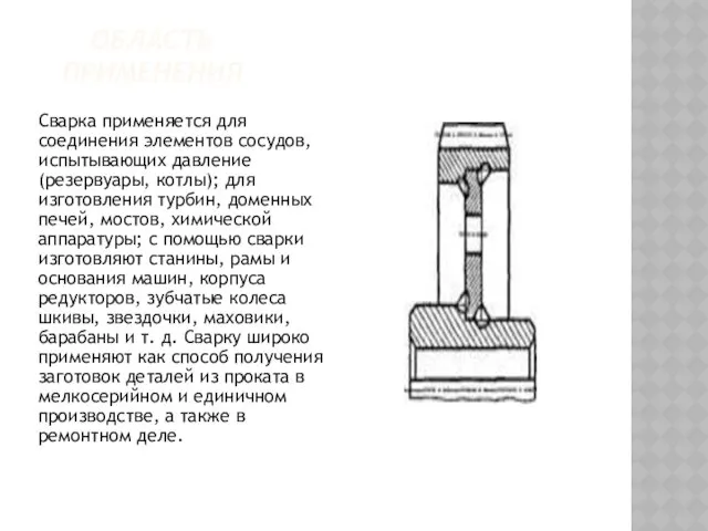 ОБЛАСТЬ ПРИМЕНЕНИЯ Сварка применяется для соединения элементов сосудов, испытывающих дав­ление