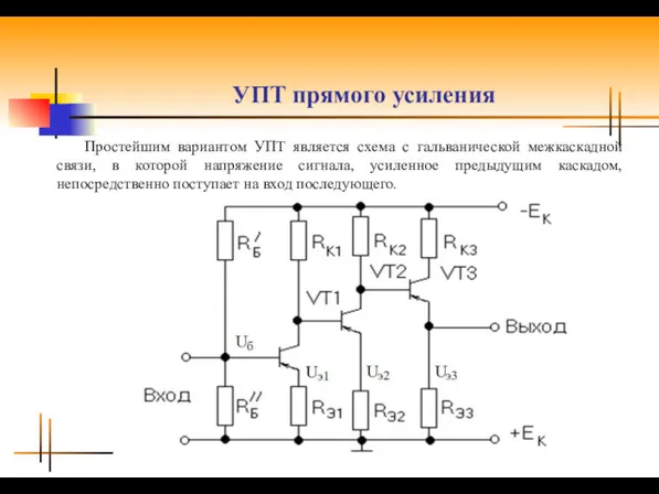 УПТ прямого усиления Простейшим вариантом УПТ является схема с гальванической