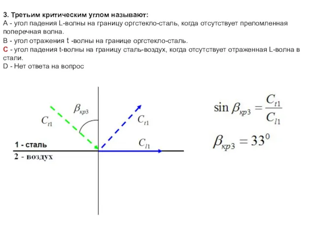 3. Третьим критическим углом называют: А - угол падения L-волны