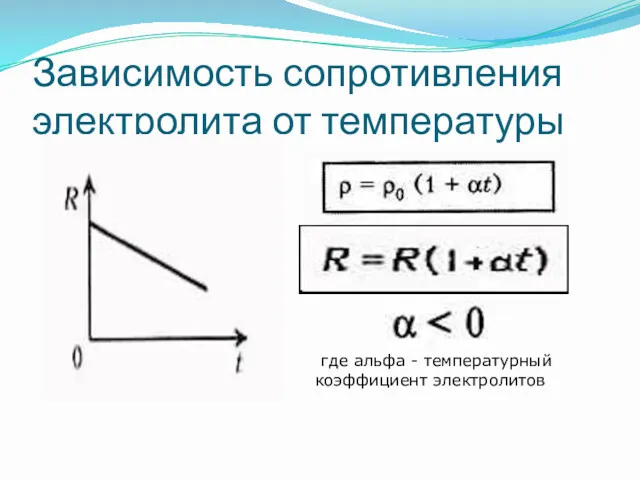 Зависимость сопротивления электролита от температуры где альфа - температурный коэффициент электролитов