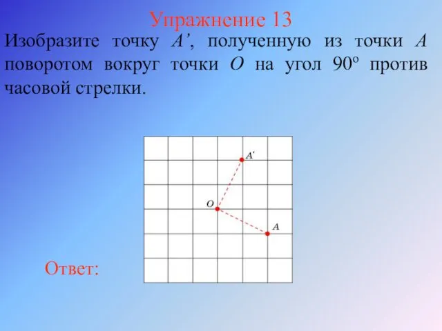 Упражнение 13 Изобразите точку A’, полученную из точки A поворотом вокруг точки O