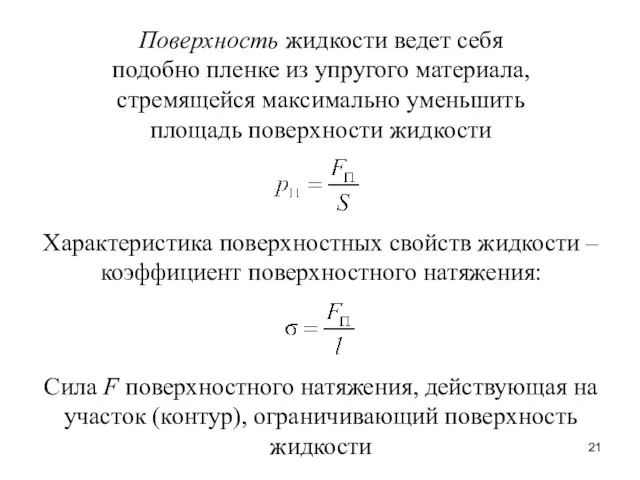 Поверхность жидкости ведет себя подобно пленке из упругого материала, стремящейся