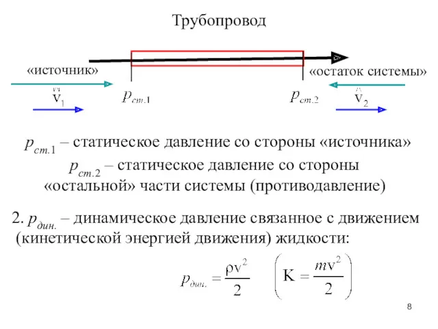 «источник» «остаток системы» Трубопровод рст.1 – статическое давление со стороны