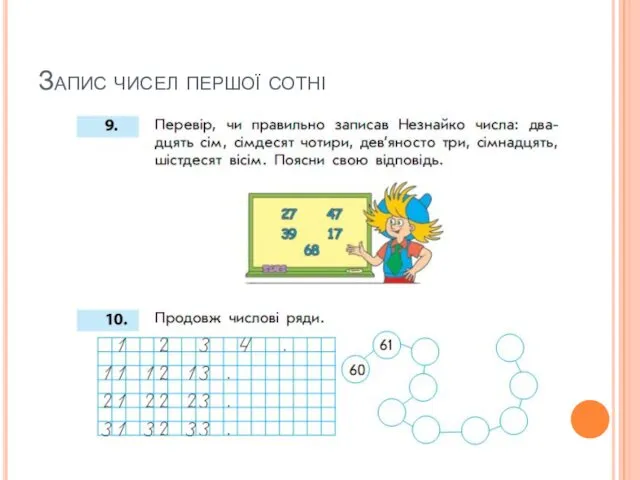 Запис чисел першої сотні