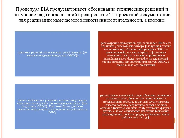 принятие решений относительно целей проекта (до начала проведения процедуры ОВОС);