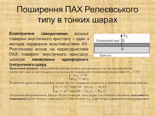 Поширення ПАХ Релеєвського типу в тонких шарах Електричне закорочення вільної