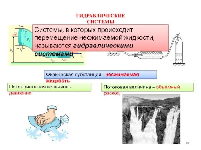 ГИДРАВЛИЧЕСКИЕ СИСТЕМЫ Системы, в которых происходит перемещение несжимаемой жидкости, называются