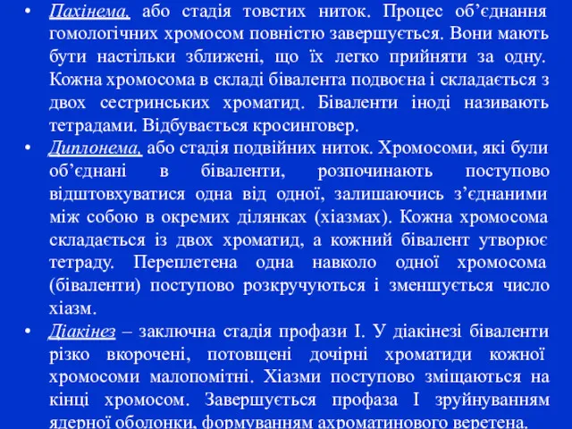 Пахінема, або стадія товстих ниток. Процес об’єднання гомологічних хромосом повністю