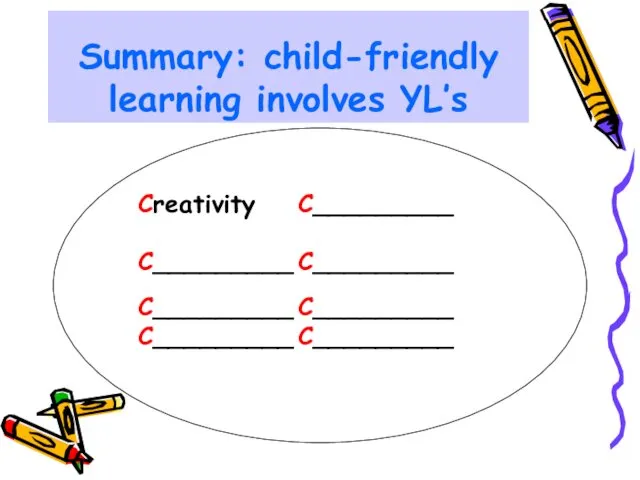 Summary: child-friendly learning involves YL’s Creativity C_________ C_________ C_________ C_________ C_________ C_________ C_________