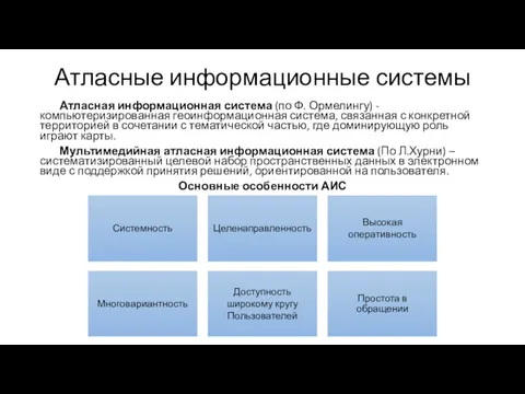 Атласные информационные системы Атласная информационная система (по Ф. Ормелингу) -