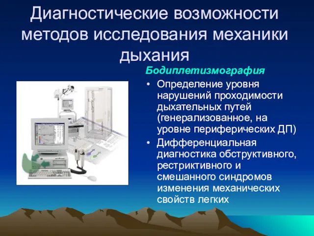 Диагностические возможности методов исследования механики дыхания Бодиплетизмография Определение уровня нарушений